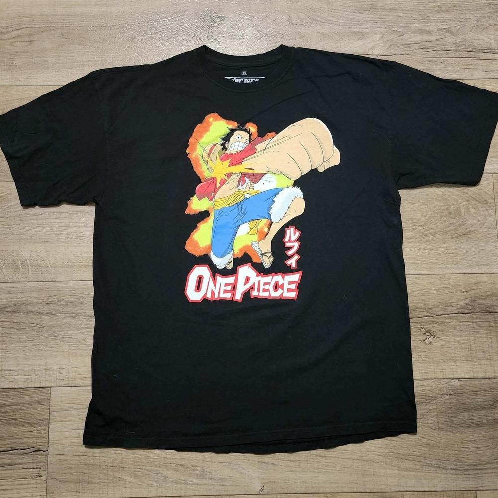 One Piece Luffy Graphic T-Shirt Men 2XL Black Short Sleeve Anime Ripple Junction